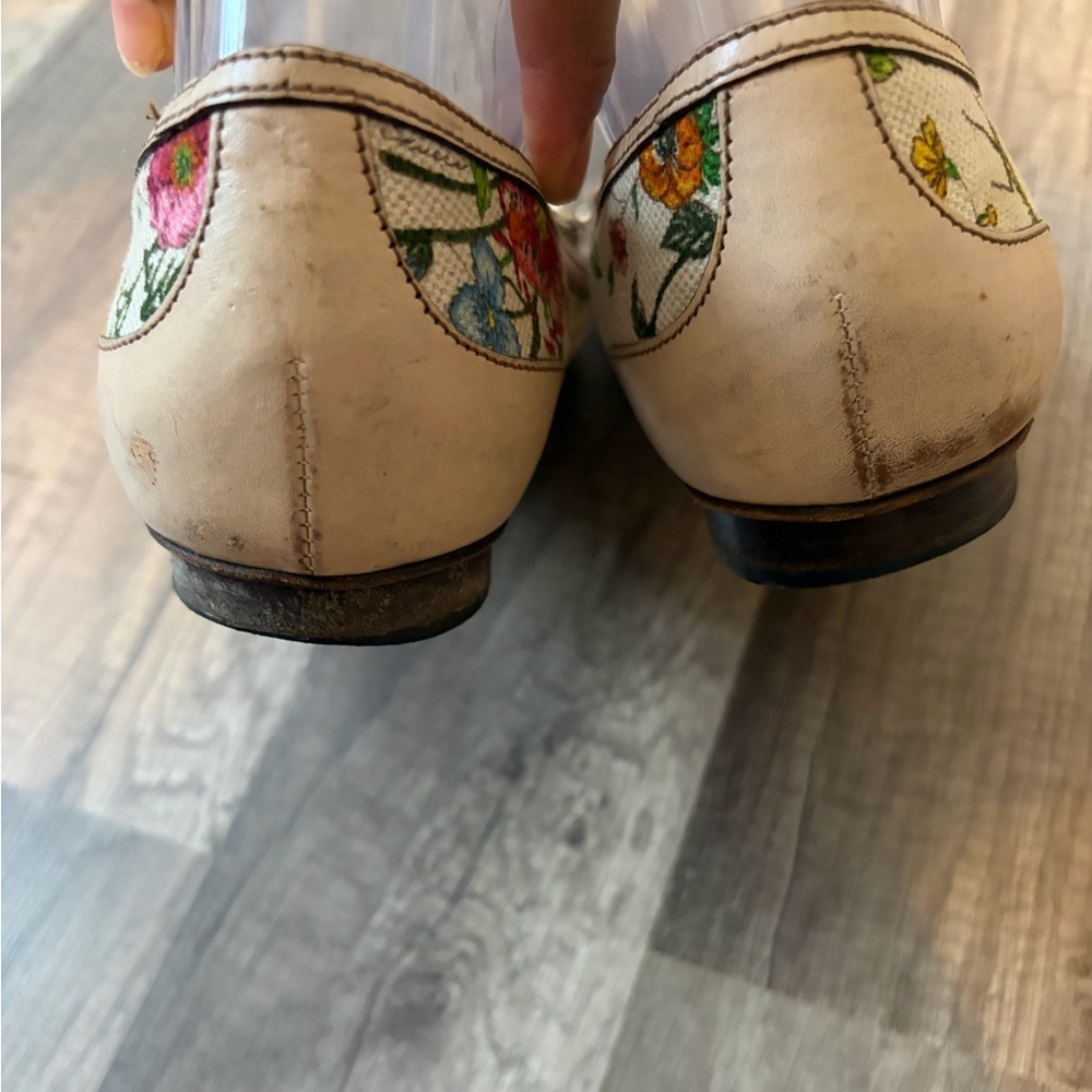 Gucci Multicolor Floral Print Leather and Canvas Bamboo Horsebit Ballet 7 1/2 B - Picture 3 of 7